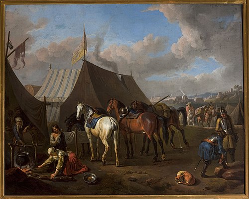 Camp scene with urinating horse, 1697, Pieter van Bloemen