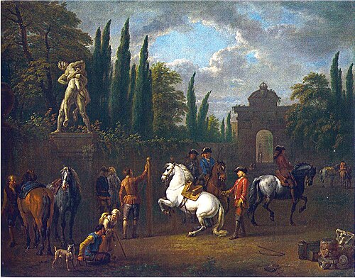 Reitschule vor einem Park, 1716, Pieter van Bloemen