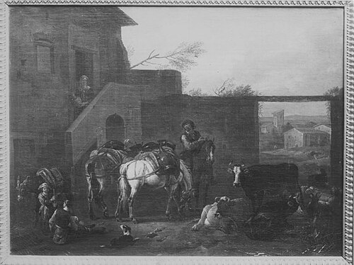 Vor der Schenke, 1688, Pieter van Bloemen