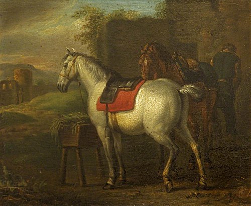 Two Horses by a Stable, 1707, Pieter van Bloemen