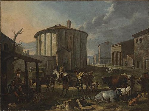 Vue de Rome avec le temple de Vesta, 1700, Pieter van Bloemen