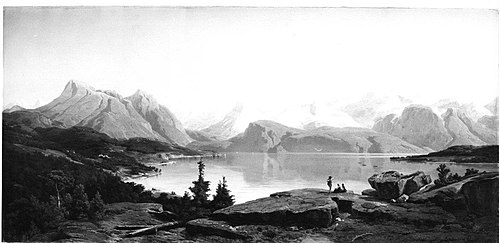 Vierwoudstedenmeer gezien vanaf de hoogte te Luzern, 1852, Johann Wilhelm Lindlar