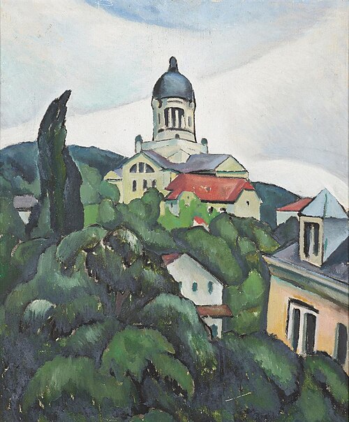 Landschaft mit der Kreuzkirche in Zürich, 1916, Johann Tscharner