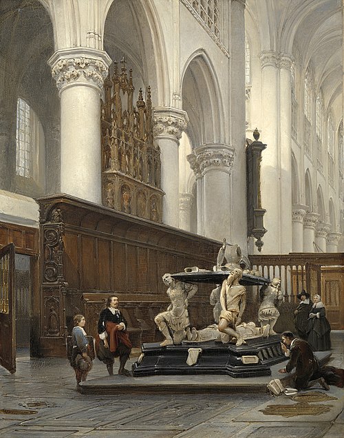 La Chaire de l'église Notre-Dame de Bréda et la tombe d'Engelbert II de Nassau, 1843, Johannes Bosboom
