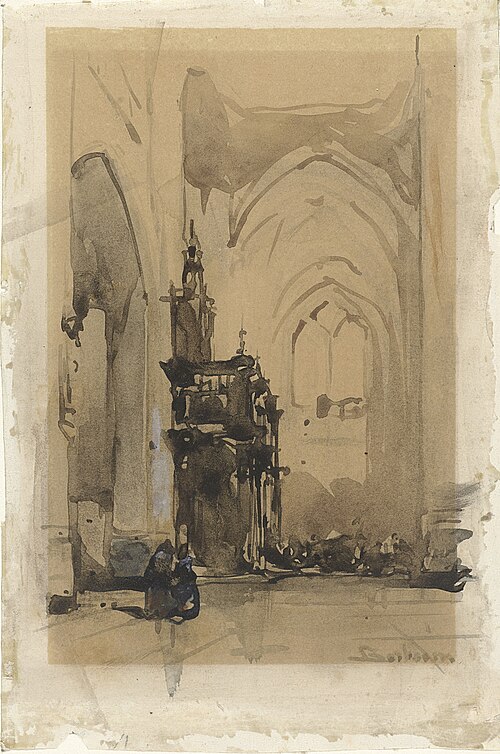 Gezicht op het oxaal van de Sint-Janskathedraal te 's-Hertogenbosch, 1851, Johannes Bosboom