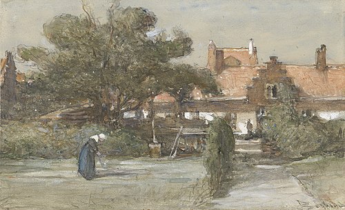 Binnenplaats van het Heilige Geesthofje aan de Palviljoensgracht in Den Haag, 1850, Johannes Bosboom