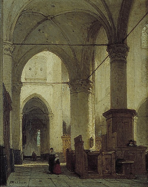 Interior of the Great or St Lawrence's Church in Alkmaar, 1885, Johannes Bosboom
