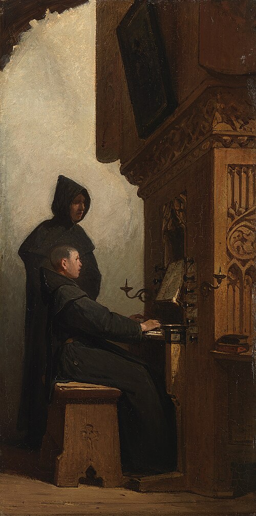 Een orgelspelende en zingende monnik (te Deum Laudamus), 1850, Johannes Bosboom
