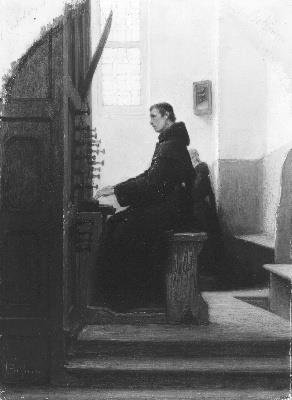Een jonge monnik speelt op een orgel, 1841, Johannes Bosboom