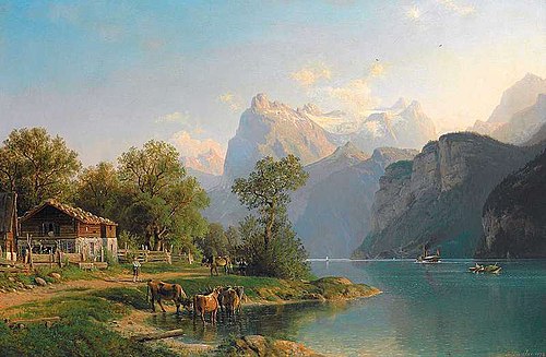 Blick auf den Vierwaldstätter See, im Hintergrund das Pilatusmassiv, , Johannes Bartholomäus Duntze