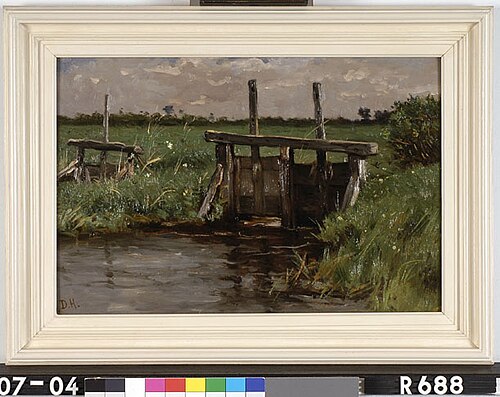 Houten sluisje in weiland, 1850, Johannes Hubertus Leonardus de