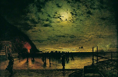 'Burning Off', a Fishing Boat at Scarborough, 1877, John Atkinson Grimshaw