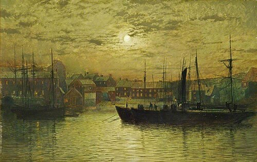 The Harbour at Whitby by Moonlight, 1879, John Atkinson Grimshaw