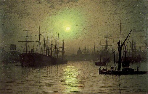 Nightfall down the Thames, 1880, John Atkinson Grimshaw