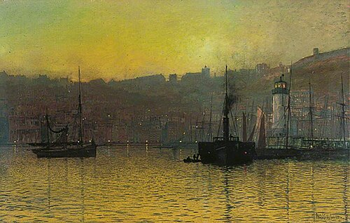 Nightfall in Scarborough Harbour, North Yorkshire, 1884, John Atkinson Grimshaw