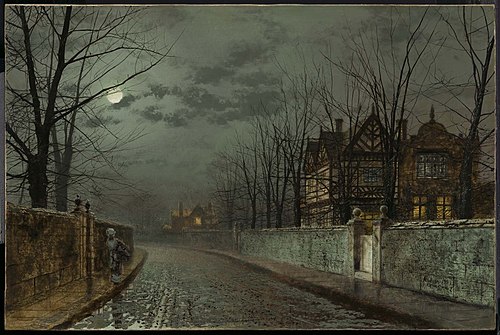 Old English House by Moonlight, , John Atkinson Grimshaw