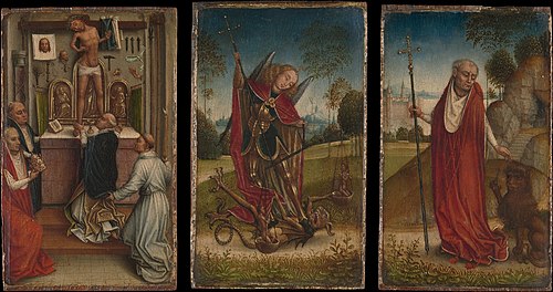 Saint Michael; The Mass of Saint Gregory; Saint Jerome, 1490, Maître de la Légende de sainte Catherine