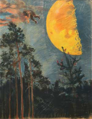 Ilmarinen Flies Over the Moon, 1892, Akseli Gallen-Kallela