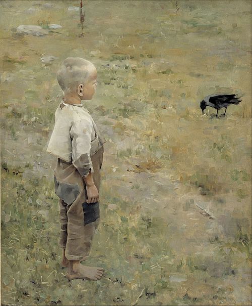 Garçon et Corbeau, 1885, Akseli Gallen-Kallela