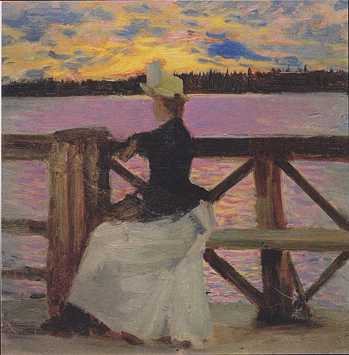 Marie Gallénsur le pont de Kuhmoniemi, 1890, Akseli Gallen-Kallela