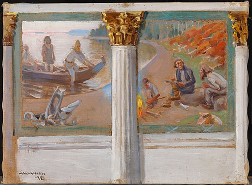Lönnrot and Rune Singers, Sketch Paintings on the Walls of the University of Helsinki Festival Hall, 1912, Akseli Gallen-Kallela