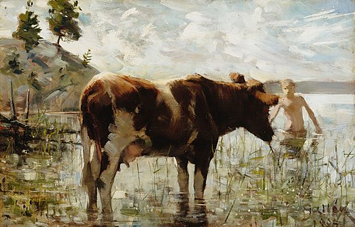 Cow and Boy, 1885, Akseli Gallen-Kallela