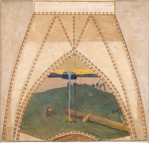 Heathendom and Christendom, Sketch for the cupola frescos of the Finnish Pavilion in Paris, 1899, Akseli Gallen-Kallela