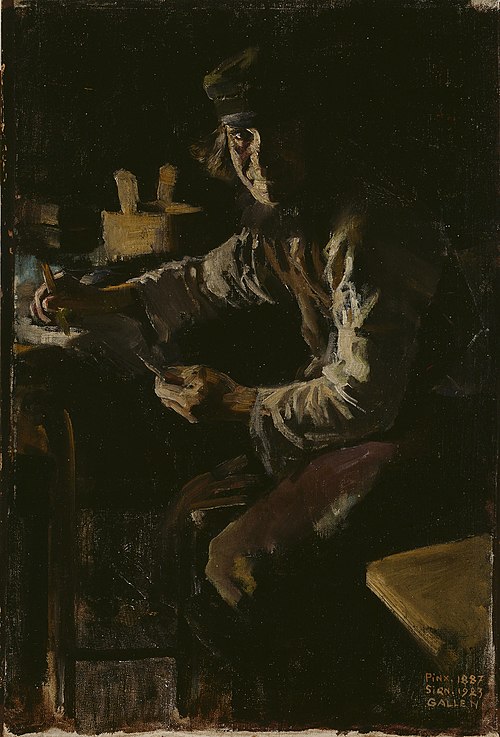 Mending fishing nets (Sauna Juonas, study for the painting "The first lesson"), 1887, Akseli Gallen-Kallela