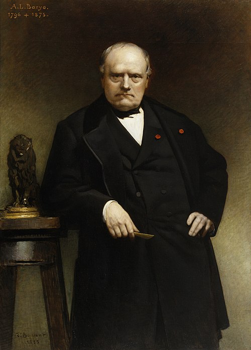 Portrait of Barye with a Wax Model of "Seated Lion", 1885, Léon Bonnat
