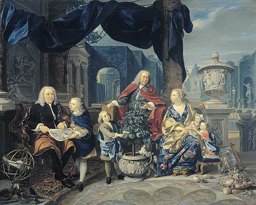Portrait of David van Mollem with his Family, 1740, Nikolaas Verkolje
