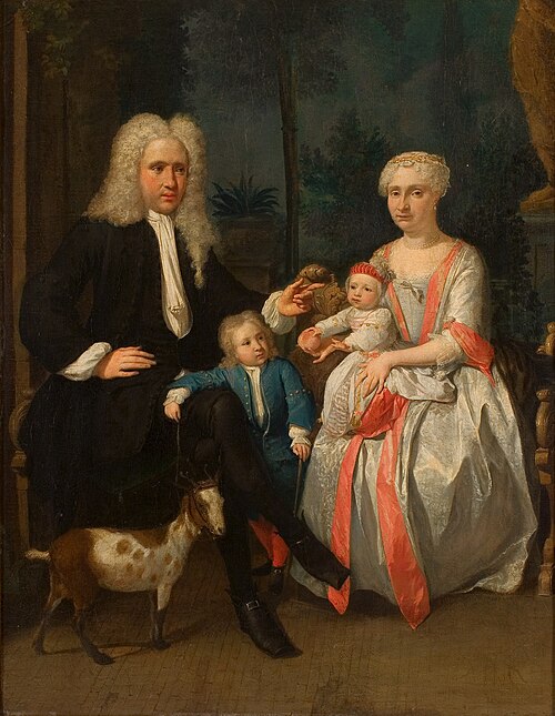 Portrait of a couple with two children, 1732, Nikolaas Verkolje