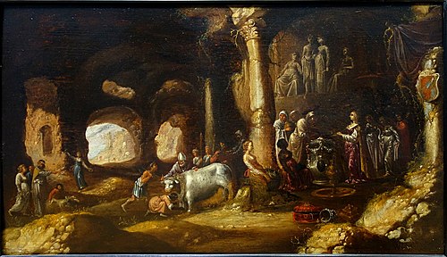 Sacrifice antique dans une grotte, 1700, Rombout van Troyen