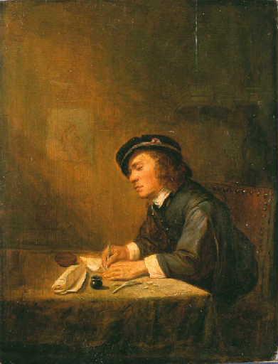 Jeune homme assis dans un intérieur, écrivant, 1650, Josse van Craesbeeck