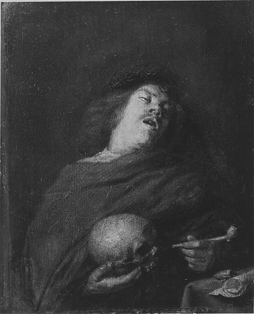 Mann mit Totenkopf, 1633, Josse van Craesbeeck