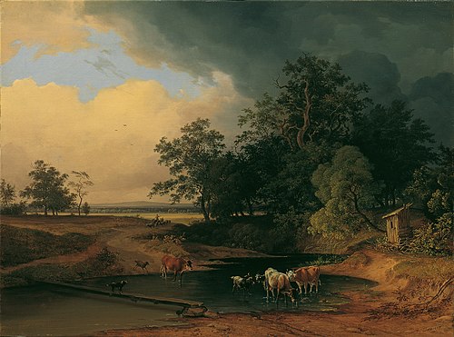 Aulandschaft bei Abendstimmung, 1847, Josef Feid