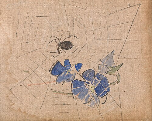 A Spider and Web with Blue Flowers, , Joseph Crawhall III