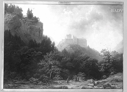 Landscape with castel and hunting man, 1849, Joseph Holzer