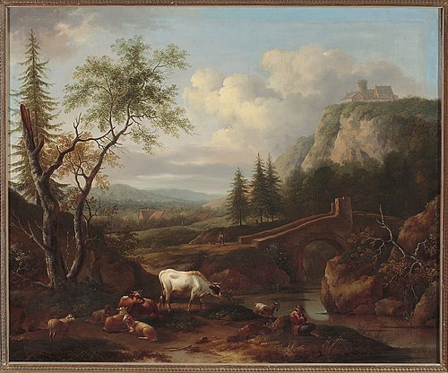 Mountain landscape with a bridge, 1767, Joseph Roos