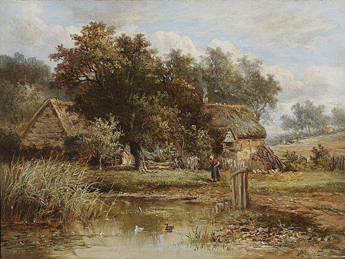 Cottages beside a Pond, with an Old Woman, 1850, Joseph Thors