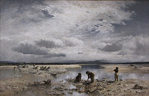 Women collecting limestone from the bed of the Isar near Tölz, 1883, Joseph Wenglein