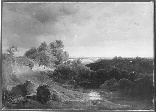 Die Amper bei Freising mit abziehendem Gewitter (Flusslandschaft im Voralpenraum bei abziehendem Gew, 1869, Joseph Wenglein