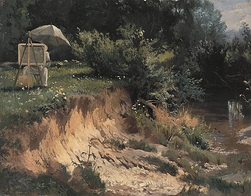 Adolf Lier beim Malen an der Kalter, 1868, Joseph Wenglein