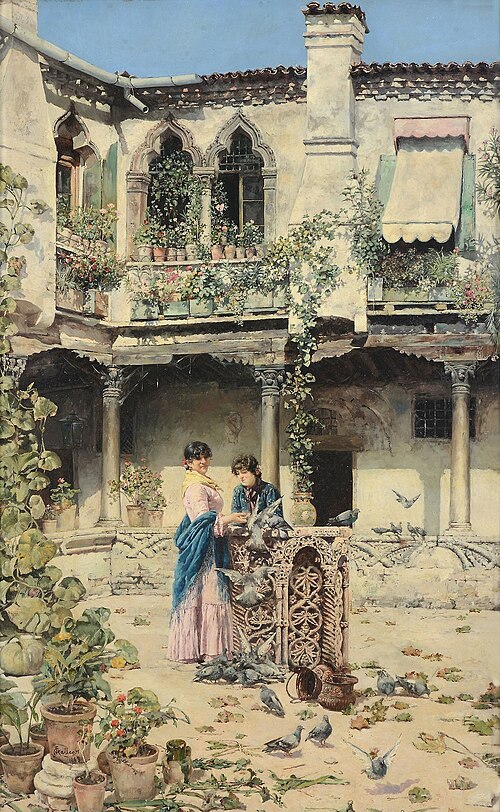 Feeding the pigeons, 1883, José Gallegos y Arnosa