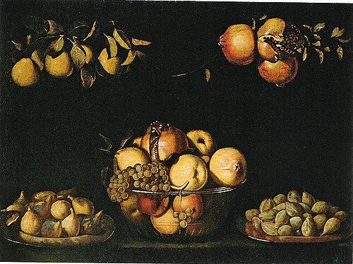 Stillleben mit Fruchtschale aus Glas und hängenden Früchten, , Juan van der Hamen