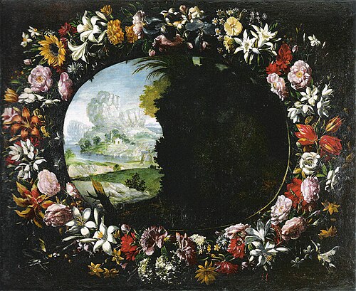 Landscape with Garland of Flowers, 1628, Juan van der Hamen
