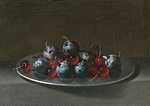 Plat avec prunes et cerises, 1627, Juan van der Hamen