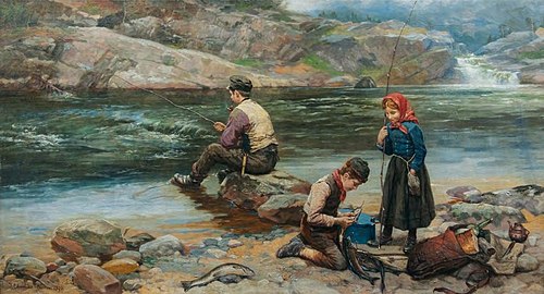 Trout anglers / Trout fishing, 1896, Jahn Ekenaes