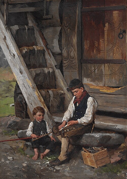 To sittende gutter, 1885, Jahn Ekenaes