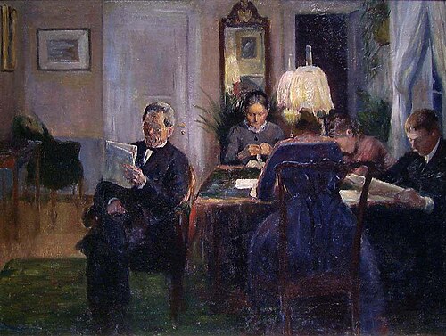 By Lamplight, 1890, Jacob Kielland Sømme
