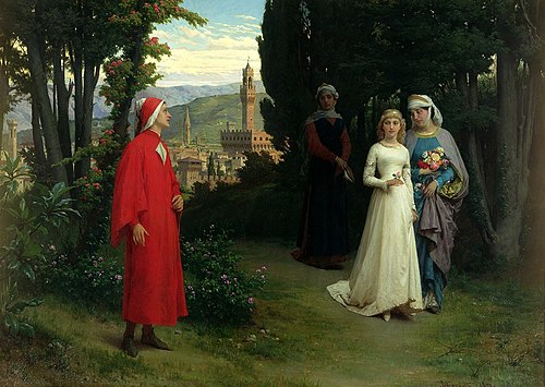 First meeting of Dante and Beatrice, 1877, Raffaele Giannetti